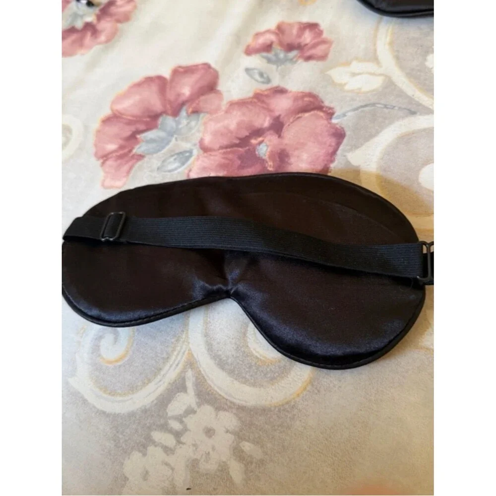 Black Satin Sleep Mask “Leave Me Alone” – Soft Adjustable Eye Mask